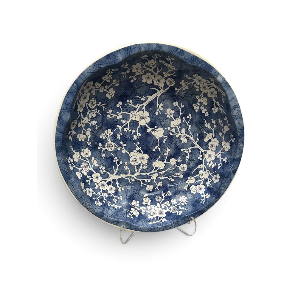 Vintage Daher Decorated Ware Blue & White Blossom Metal Bowl / Dish (1971)